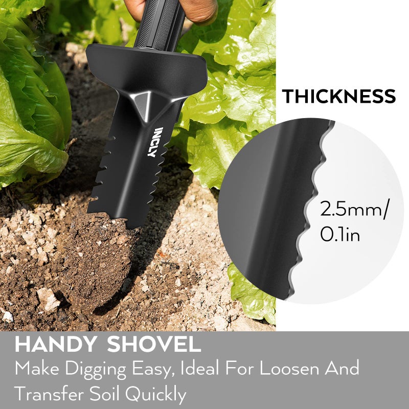 INCLY Metal Detector Shovel, Heavy Duty Double Serrated Edge Digger, Detecting Digging Tool with Sheath for Belt Mount, Gardening & Detecting Accessories for Metal Detection Digging Weeding Planting - Image 2