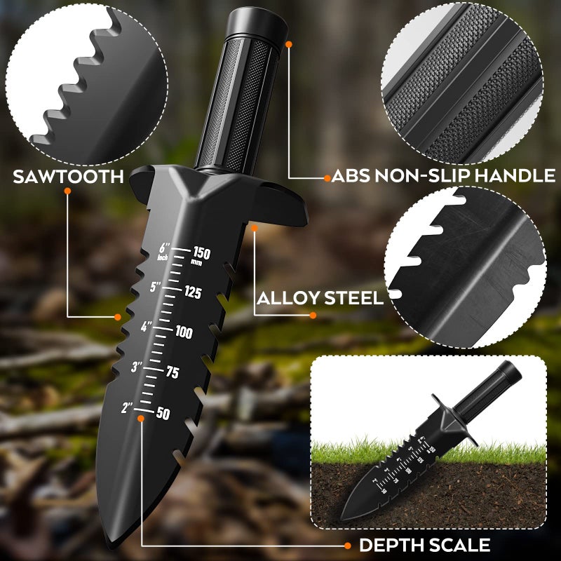 INCLY Metal Detector Shovel, Heavy Duty Double Serrated Edge Digger, Detecting Digging Tool with Sheath for Belt Mount, Gardening & Detecting Accessories for Metal Detection Digging Weeding Planting - Image 4