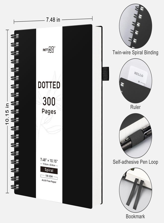 RETTACY Dotted Journal Notebook, 300 Pages, A5 Medium Size (5.7'' × 8.2''), 100 GSM Thick Paper, Flexible Plastic Cover, Spiral-bound, for Journaling, Planning, Tracking (Black) - Image 2