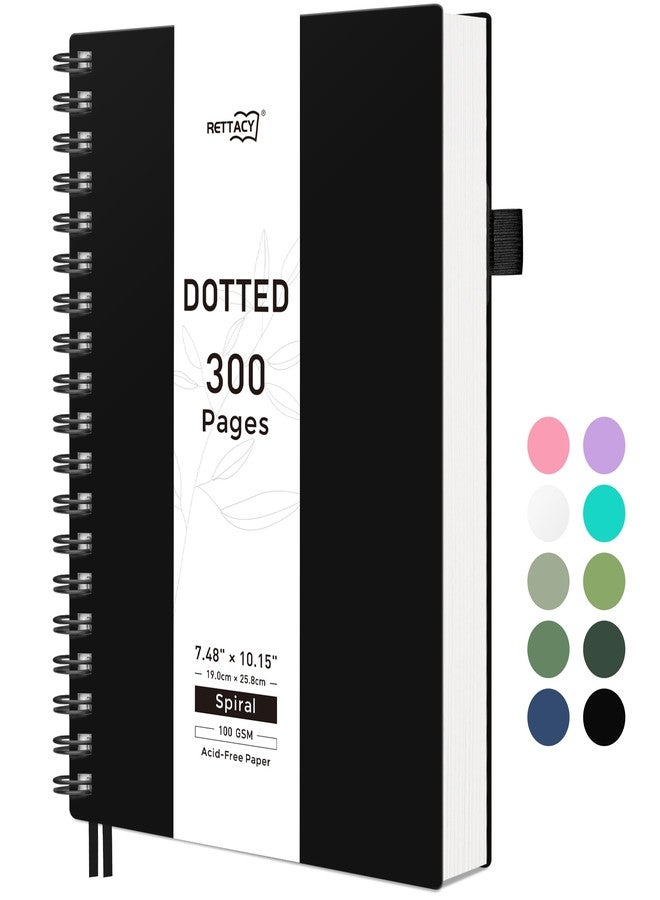 RETTACY Dotted Journal Notebook, 300 Pages, A5 Medium Size (5.7'' × 8.2''), 100 GSM Thick Paper, Flexible Plastic Cover, Spiral-bound, for Journaling, Planning, Tracking (Black) - Image 1