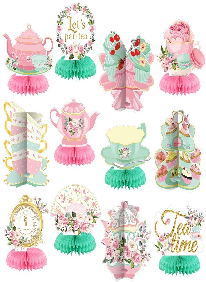 Liliful 12 Pcs Tea Party Decorations Floral Teapot Honeycomb Centerpieces Tea Party Supplies Table Decor for Birthday Baby Shower Wedding Favors Girls Women - Image 1