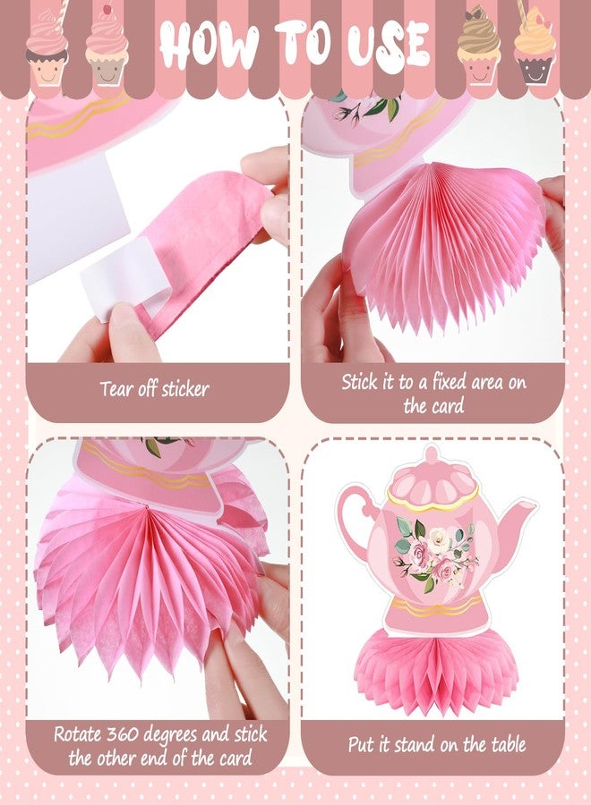 Liliful 12 Pcs Tea Party Decorations Floral Teapot Honeycomb Centerpieces Tea Party Supplies Table Decor for Birthday Baby Shower Wedding Favors Girls Women - Image 5