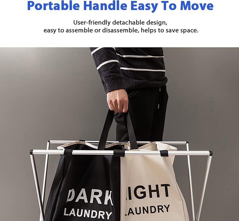 MUGATH 2 Section laundry basketLaundry Basket Clothes Hamper Organizer Sorter Storage Foldable cloth Hampers Washing Dirty Clothes Bag for Bathroom Bedroom Garage - Image 4