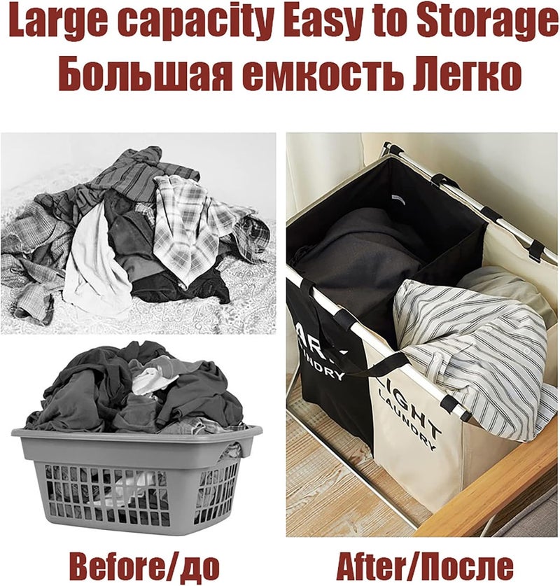 MUGATH 2 Section laundry basketLaundry Basket Clothes Hamper Organizer Sorter Storage Foldable cloth Hampers Washing Dirty Clothes Bag for Bathroom Bedroom Garage - Image 3
