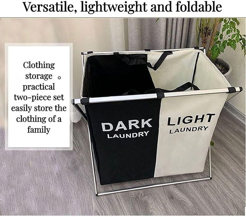 MUGATH 2 Section laundry basketLaundry Basket Clothes Hamper Organizer Sorter Storage Foldable cloth Hampers Washing Dirty Clothes Bag for Bathroom Bedroom Garage - Image 2