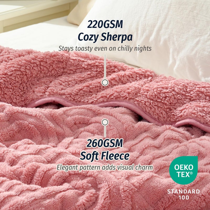 Wemore Jacquard Fleece Weighted Blanket Queen Size 60" x 80" 20lbs, Ultra Soft Cozy Sherpa Weighted Blankets for Adults, Ultra Fuzzy Heavy Blanket for Sleep, Fluffy Warm Throw for Bed, Apricot Pink - Image 2