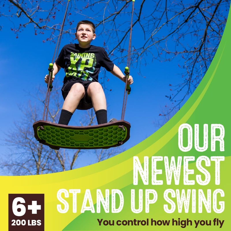 Swurfer Stand Up Tree Swing, Outdoor Swing for Adults, Kids - Durable, Weatherproof, Easy Installation, Adjustable Handles, Protective Rubber Edge, Swingset Outdoor, Outdoor Play, 200lbs, Age 6 and Up - Image 2