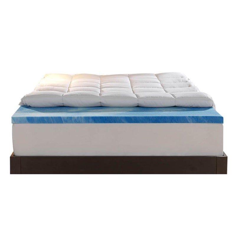 Sleep Innovations Sleep Innovations Dual Layer 4 Inch Memory Foam Mattress Topper Queen Size Medium Support 2 Inch Cooling Gel Memory Foam Plus 2 Inch Pillow Top Cover
