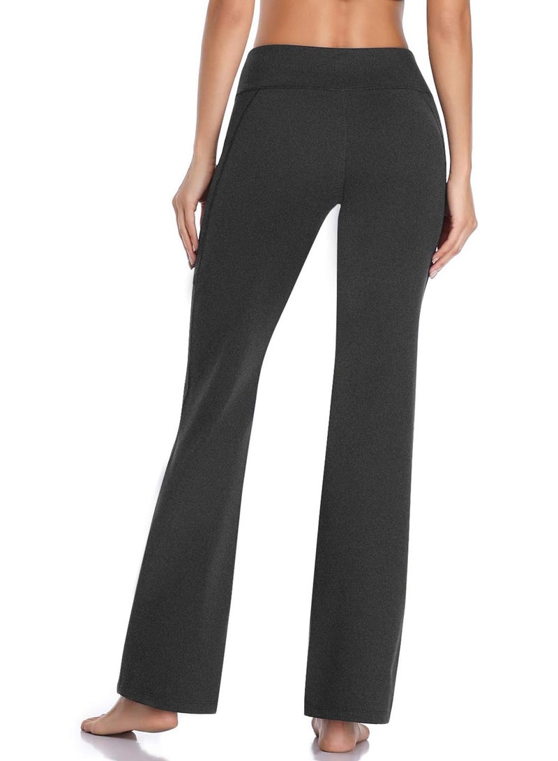 HISKYWIN Side Pockets Yoga Pants 4 Way Stretch Tummy Control Workout Running Pants, Long Bootleg Flare Pants HF201-Charcoal-XL - Image 4