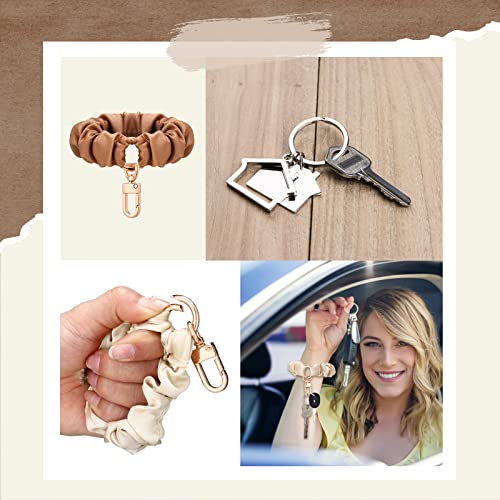 Jadive 3 Pcs Scrunchie Keychain Wristlet Bracelet Stretchy Keyring Wrist Holder for Women(Black Khaki Brown,Cute Style) - Image 5
