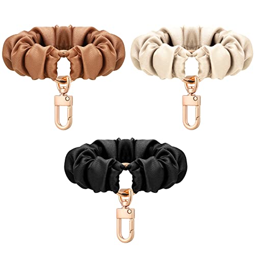 Jadive 3 Pcs Scrunchie Keychain Wristlet Bracelet Stretchy Keyring Wrist Holder for Women(Black Khaki Brown,Cute Style) - Image 1