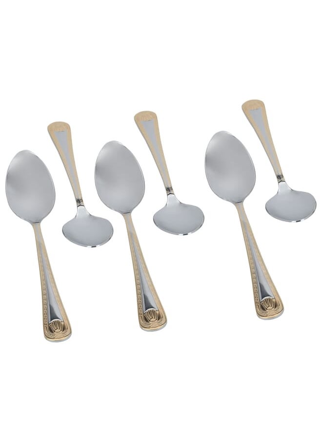 Alsaif Gallery - Silver Eating Spoon Set Gold Pattern 6 Pieces - Image 1