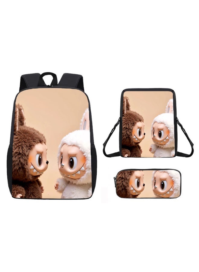 لابوبو حقيبة ظهر لابوبو المدرسية الابتدائية خفيفة الوزن، بطبعة كرتونية لطيفة للأطفال، مقاس 42*29*16 سم، وحقيبة غداء مقاس 26*18*6 سم، وحقيبة أقلام مقاس 11*22*2.5 سم. - Image 1