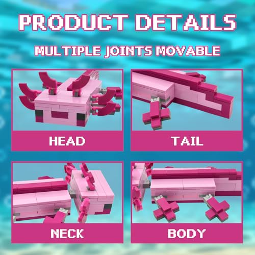 TNDCKP Pink Axolotl Building Block Set Compatible with Lego 630 Accessory Pixel Style Axolotl Animal Building Set Best Gift for Kids 4 164Pcs - Image 5