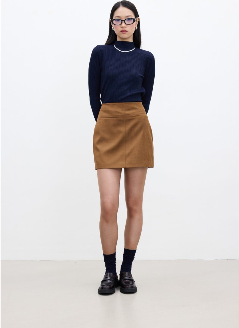 Faux Leather Mini Skirt Camel