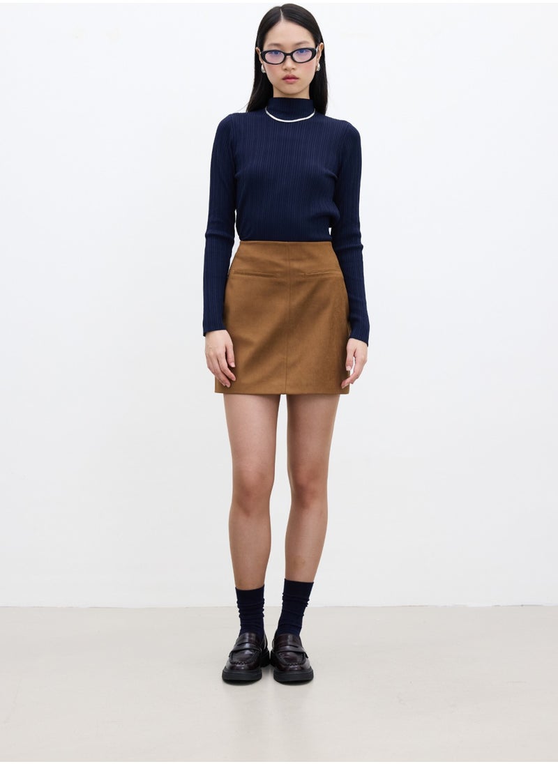 Faux Leather Mini Skirt Camel