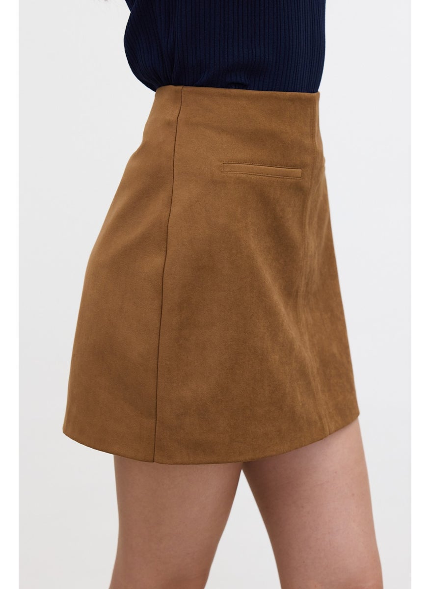Faux Leather Mini Skirt Camel