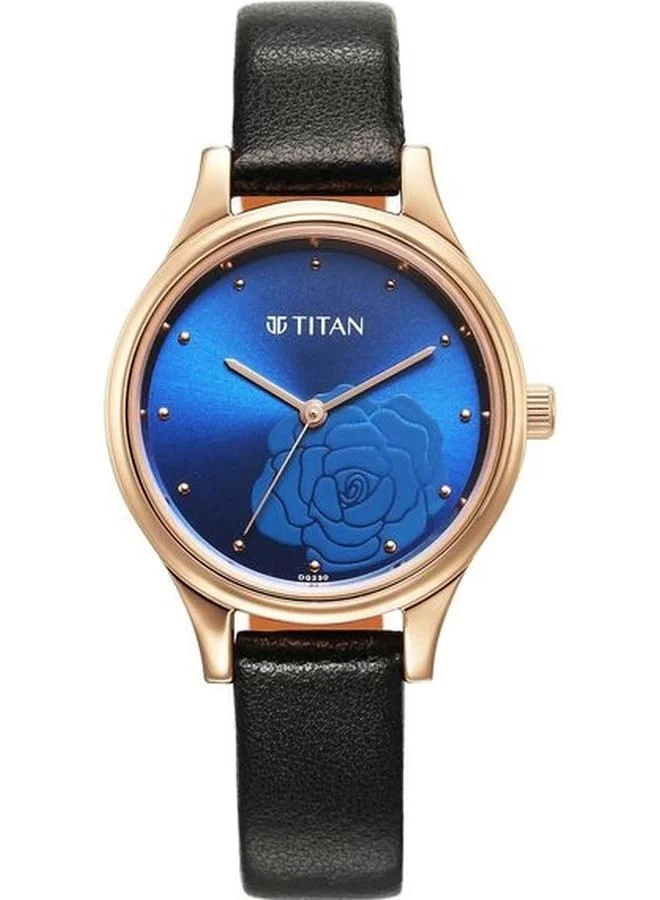 تيتان Women's Analog Display Watch With Black Leather Strap - 2679WL01