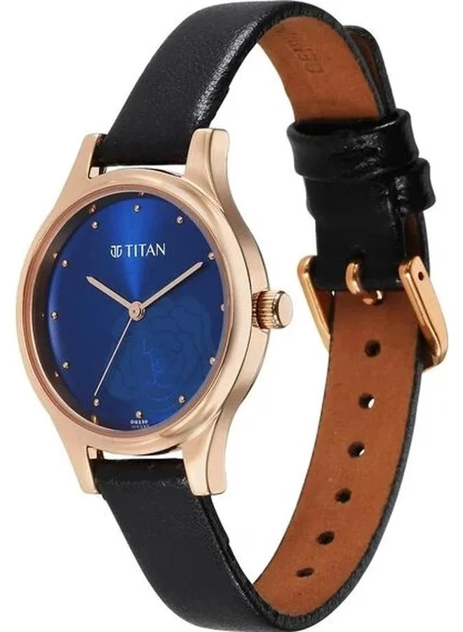 تيتان Women's Analog Display Watch With Black Leather Strap - 2679WL01