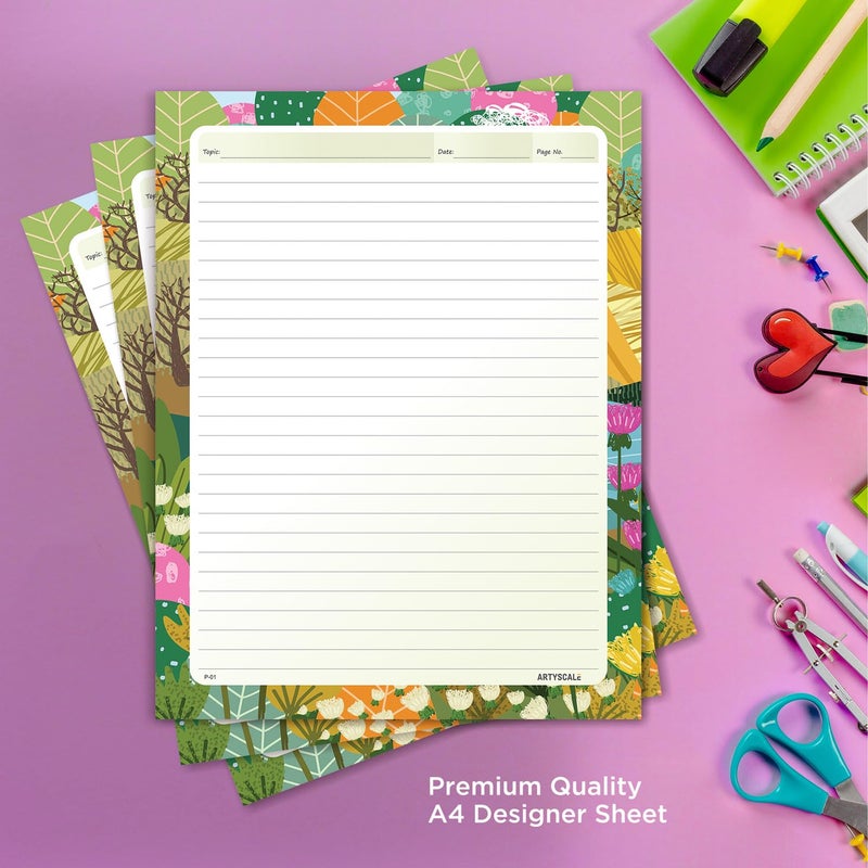 ARTYSCALE A4 Designer Multicolour Project 100 GSM Paper Sheet (One Side Ruled) for School, Colleges Assignments, Creative Art & Craft Practical Work, Floral Art Design (50 Sheets) - Image 5