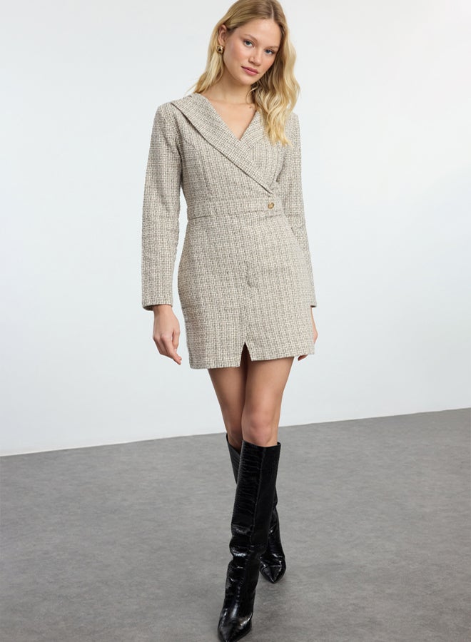 trendyol Beige Plaid / Checkered Woven Dress - Image 1