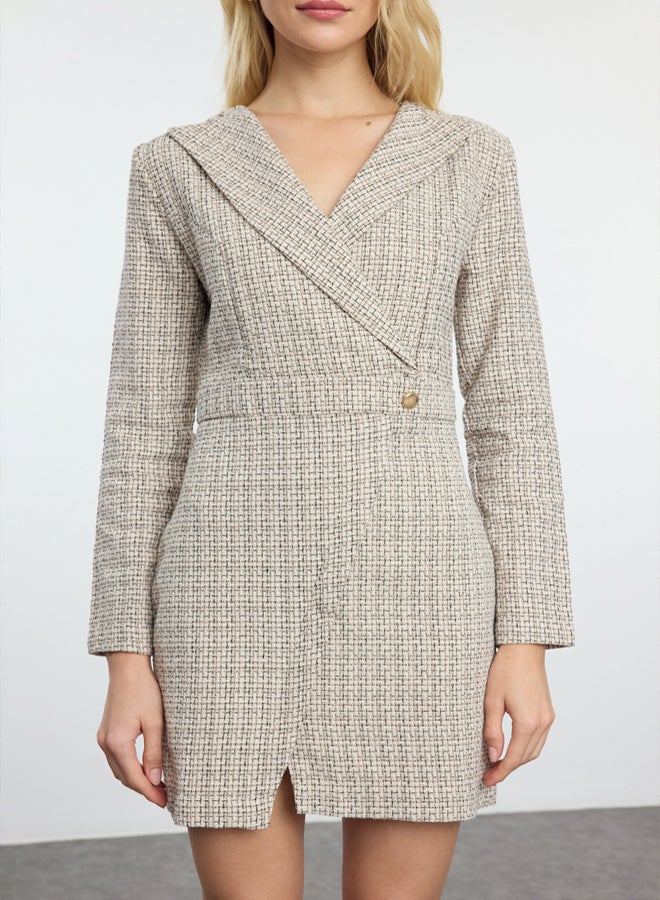 trendyol Beige Plaid / Checkered Woven Dress - Image 3
