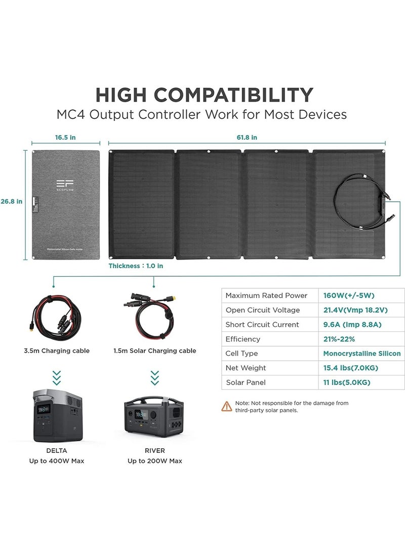 ECOFLOW EF ECOFLOW 160 Watt Portable Solar Panel for Power Station, Foldable Solar Charger with Adjustable Kickstand, Waterproof IP67 for Outdoor Camping RV Off Grid System - Image 4