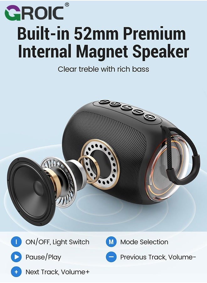 GROIC Black Portable Bluetooth Speaker with 3.5mm AUX Input, AUX Line-in Speaker for PC, Tablet, Phone, MP3 Player, 12 Hours Playtime, Built-in Microphone, Support Bluetooth/TF Card/USB Drive Playback  - Image 2