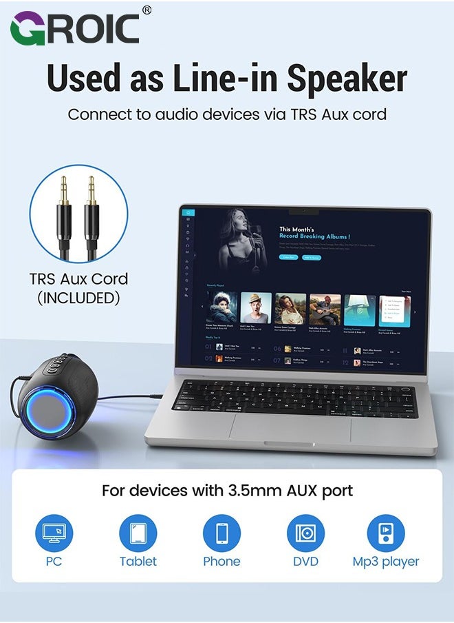 GROIC Black Portable Bluetooth Speaker with 3.5mm AUX Input, AUX Line-in Speaker for PC, Tablet, Phone, MP3 Player, 12 Hours Playtime, Built-in Microphone, Support Bluetooth/TF Card/USB Drive Playback  - Image 4
