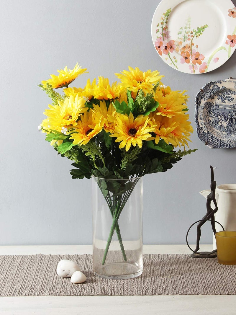 Fourwalls Beautiful Decorative Artificial Garabara Flower Bunches for Home décor (48 cm Tall, 10 Heads, Light/Yellow) - Image 5