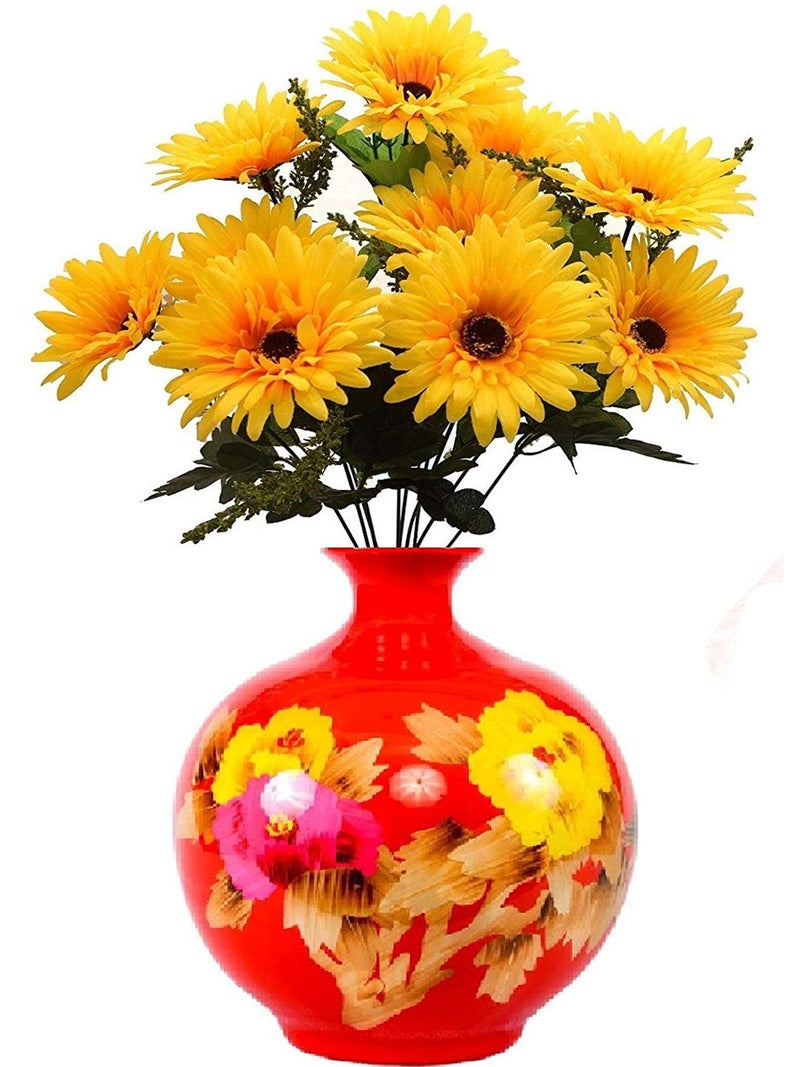 Fourwalls Beautiful Decorative Artificial Garabara Flower Bunches for Home décor (48 cm Tall, 10 Heads, Light/Yellow) - Image 3