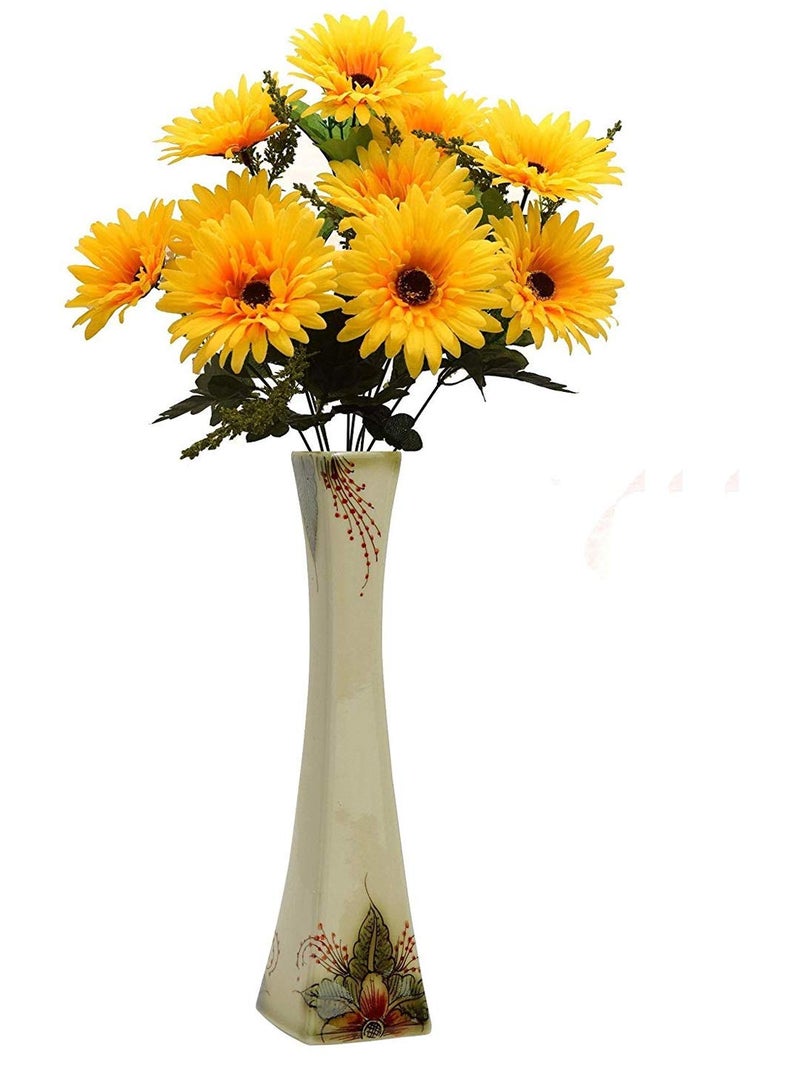Fourwalls Beautiful Decorative Artificial Garabara Flower Bunches for Home décor (48 cm Tall, 10 Heads, Light/Yellow) - Image 4