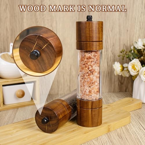 XWXO Acacia Wood Salt Grinder and Pepper Grinder Set Premium Acrylic Salt and Pepper Mill Set, Manual Salt and Pepper Mills- Wooden Shakers with Adjustable Ceramic Core 8 Inches 2 Pack - Image 4