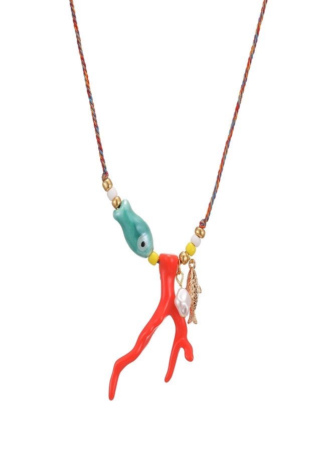 KURTCB Coral Fish Necklace Boho Beachy Hawaiian Jewelry for Women Men Colorful Summer Beach Ocean Beaded Necklace, free size, Zinc Acrylic, No Gemstone - Image 1