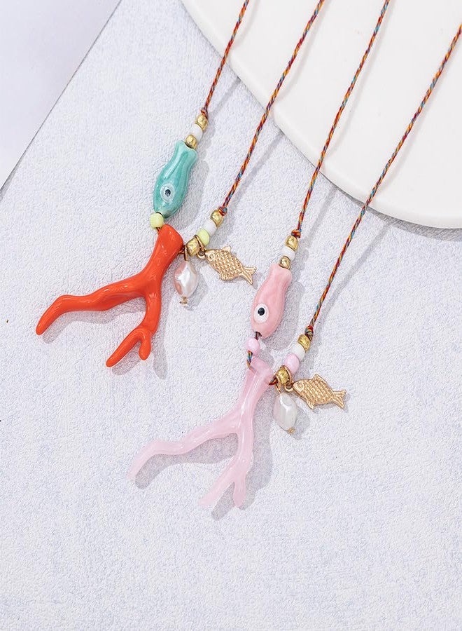 KURTCB Coral Fish Necklace Boho Beachy Hawaiian Jewelry for Women Men Colorful Summer Beach Ocean Beaded Necklace, free size, Zinc Acrylic, No Gemstone - Image 3