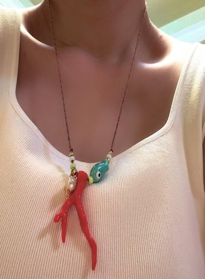 KURTCB Coral Fish Necklace Boho Beachy Hawaiian Jewelry for Women Men Colorful Summer Beach Ocean Beaded Necklace, free size, Zinc Acrylic, No Gemstone - Image 5