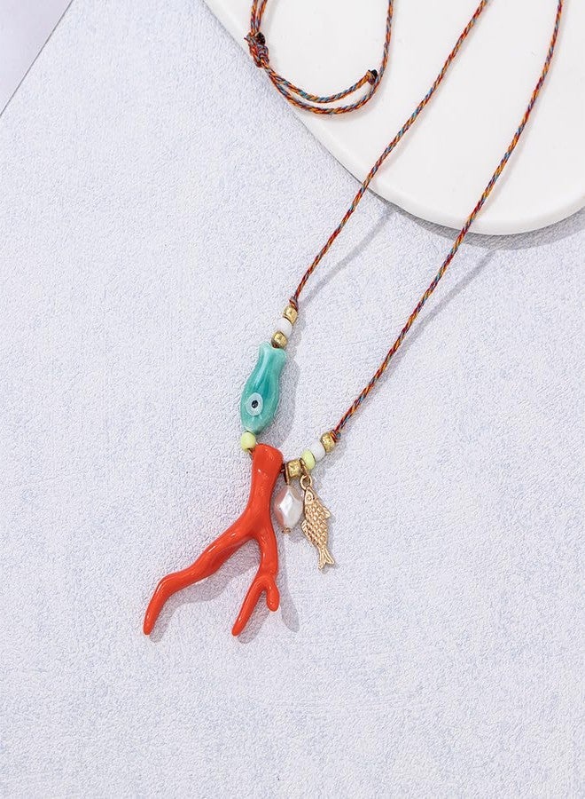 KURTCB Coral Fish Necklace Boho Beachy Hawaiian Jewelry for Women Men Colorful Summer Beach Ocean Beaded Necklace, free size, Zinc Acrylic, No Gemstone - Image 2