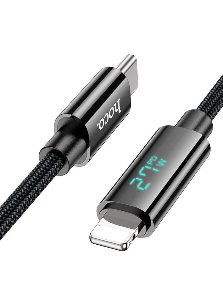 Hoco U125 Benefit 27W Charging Data Cable with Display Fast Charging & Data Sync for iPhone with Real Time Power Display - Black - Image 2