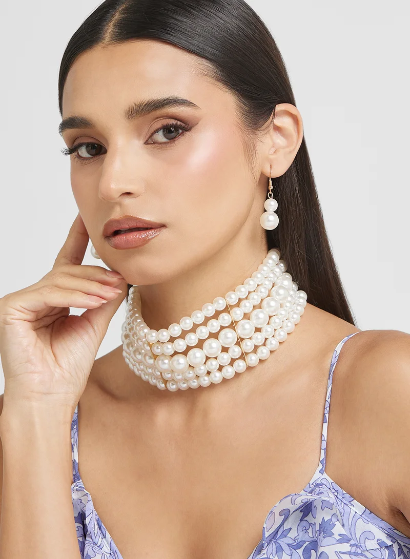 Ella Limited Edition Pearl Floral Necklace & Earring Set