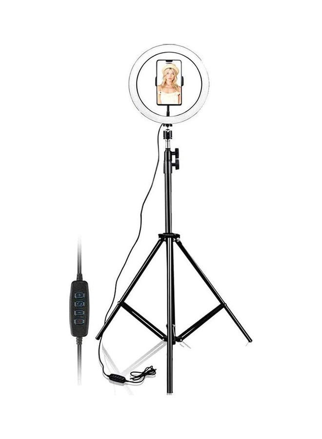 VINSOC 10" Selfie Ring Light with 210CM Long Tripod Stand & Cell Phone Holder Black - Image 1