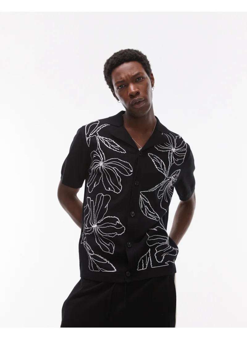 توب مان Front Placement Embroidered Knitted Shirt I