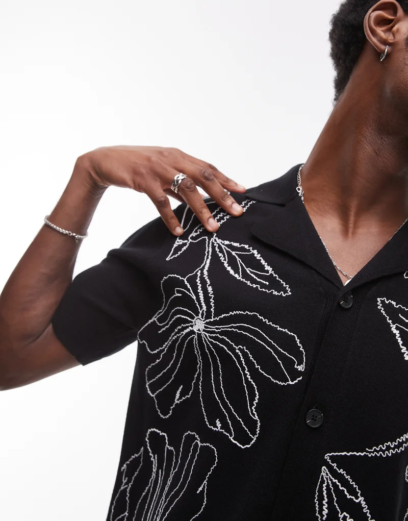 TOPMAN Front Placement Embroidered Knitted Shirt I