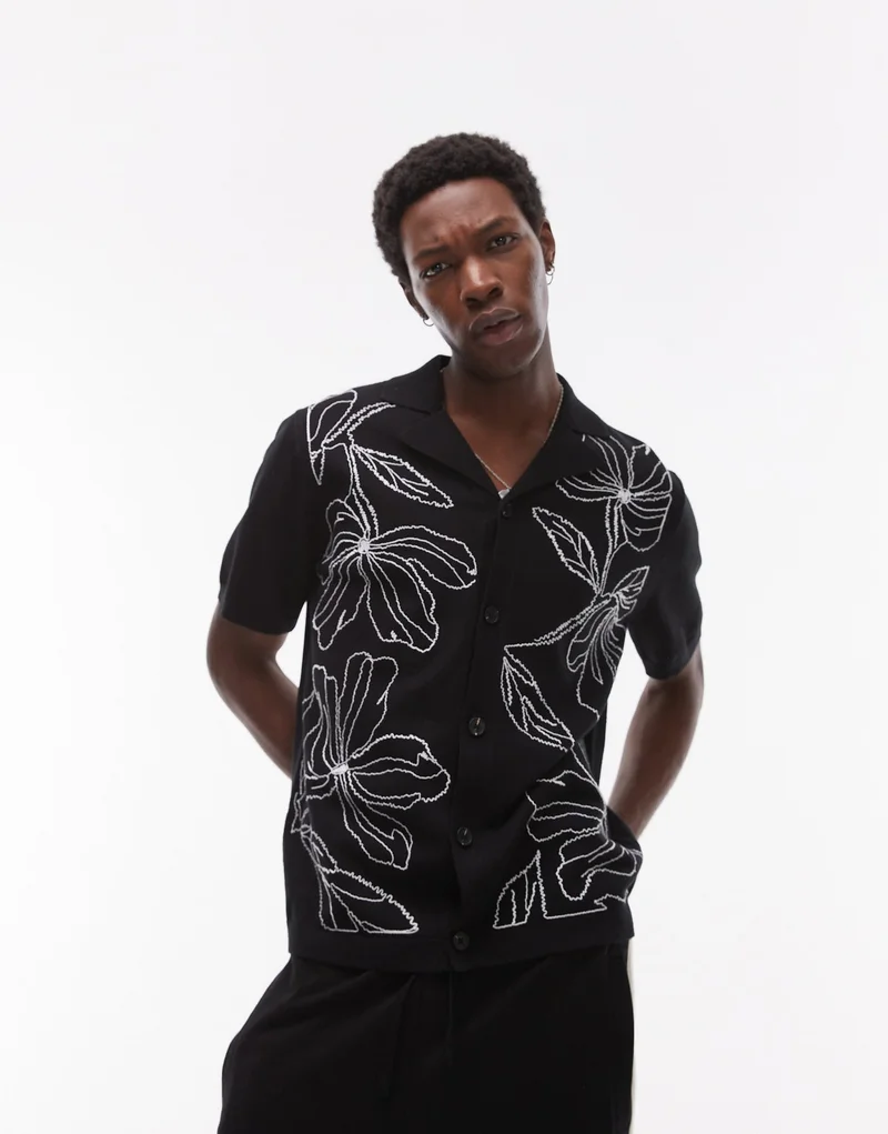 TOPMAN Front Placement Embroidered Knitted Shirt I