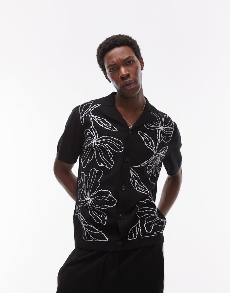 TOPMAN Front Placement Embroidered Knitted Shirt I - Image 1