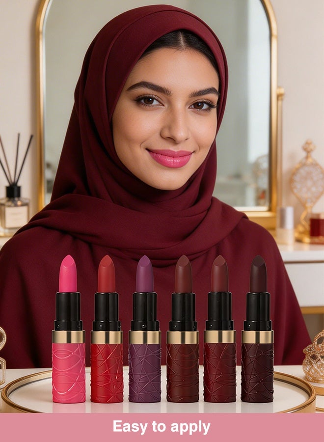 Kiss Pretty Long-Lasting Non-Stick Cup Matte Lipstick Set, 6 Bold Deep Shades, Quick-Dry Velvet Finish, Waterproof Lip Color Kit for Evening & Special Occasions - Image 4