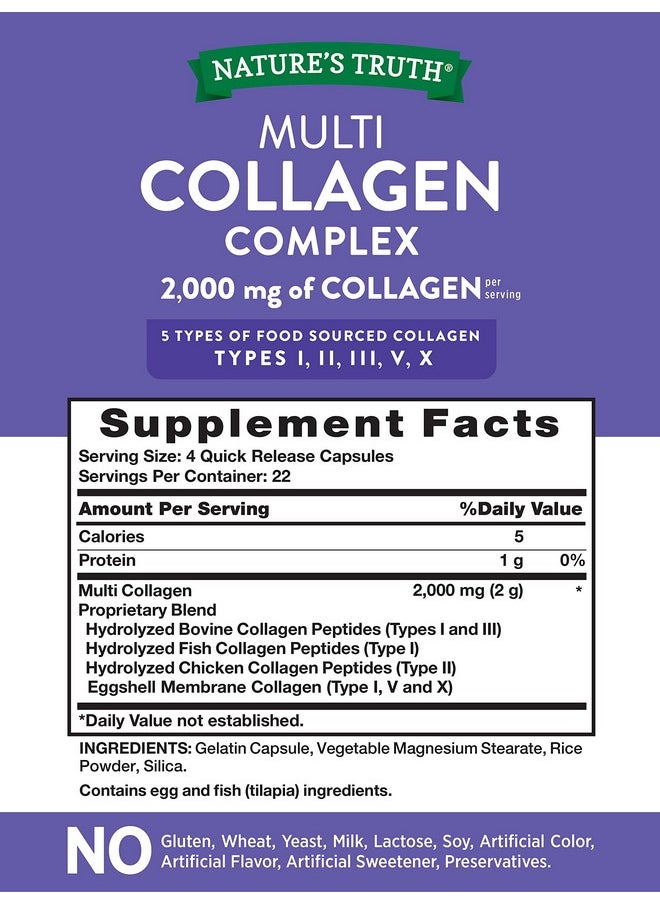Nature's Truth - Protein Capsules ; 90 Count ; Type I Ii Iii V X ; Collagen Peptide Pills ; Gluten Free Supplement ; By Nature Truth - Image 1