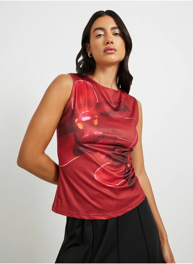 ستايلي Floral Print Sleeveless Round Neck Top