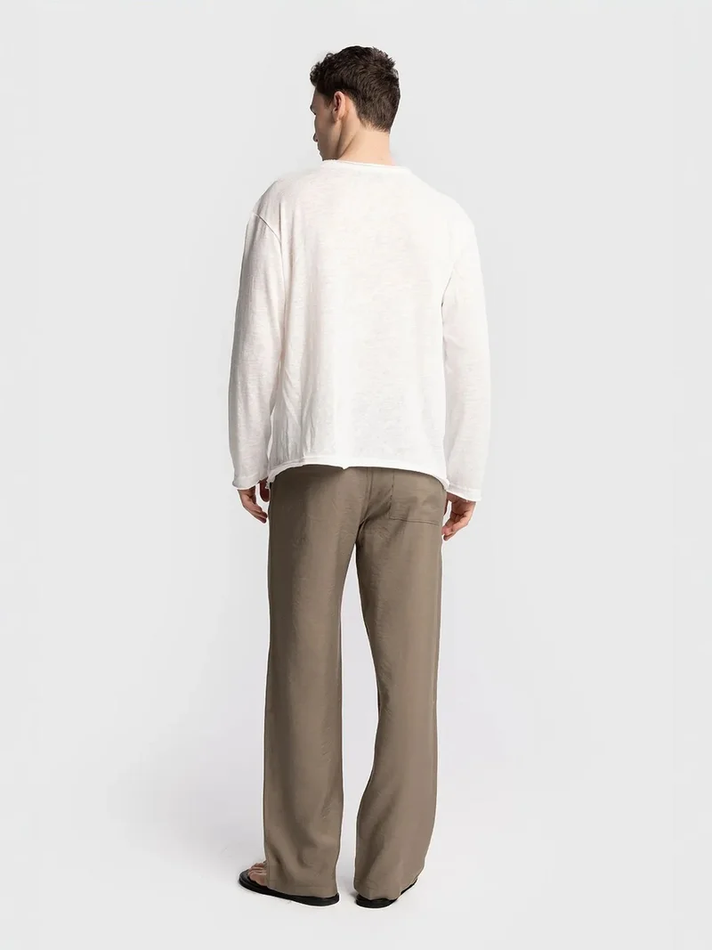 Giesto Khaki Green GIESTO Relaxed Fit Tencel Pants for Men | Best Price UAE