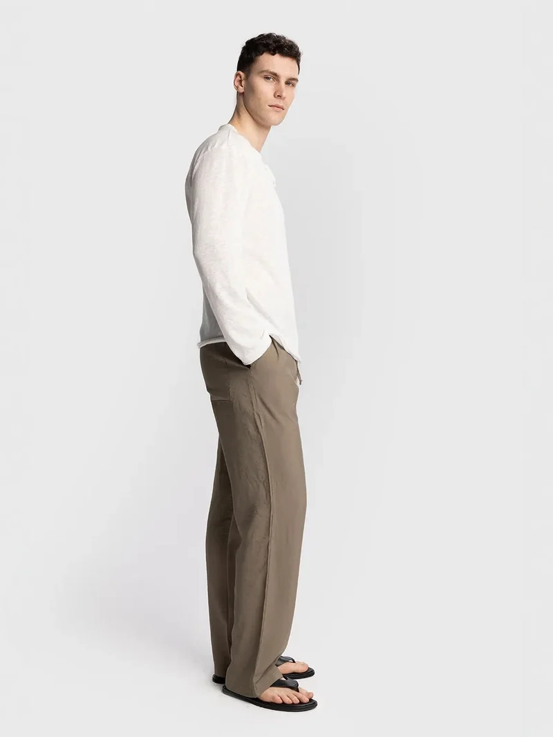 Giesto Khaki Green GIESTO Relaxed Fit Tencel Pants for Men | Best Price UAE