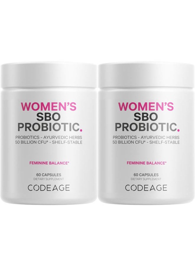 Codeage Women's Probiotics Supplement - 50 Billion CFUs - SBO Probiotics & Prebiotics - Cranberries - Feminine Health - Fermented Botanical Blend, Whole Food Supplement - Vegan, Non-GMO - 2 Pack - Image 1